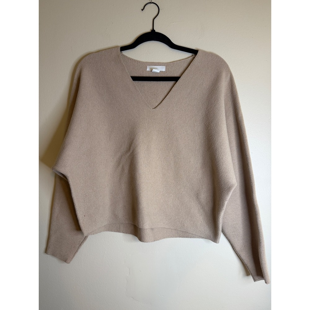 HM Womens V-Neck Boxy Knit Sweater Tan Beige Long Sleeve Wool Blend XS